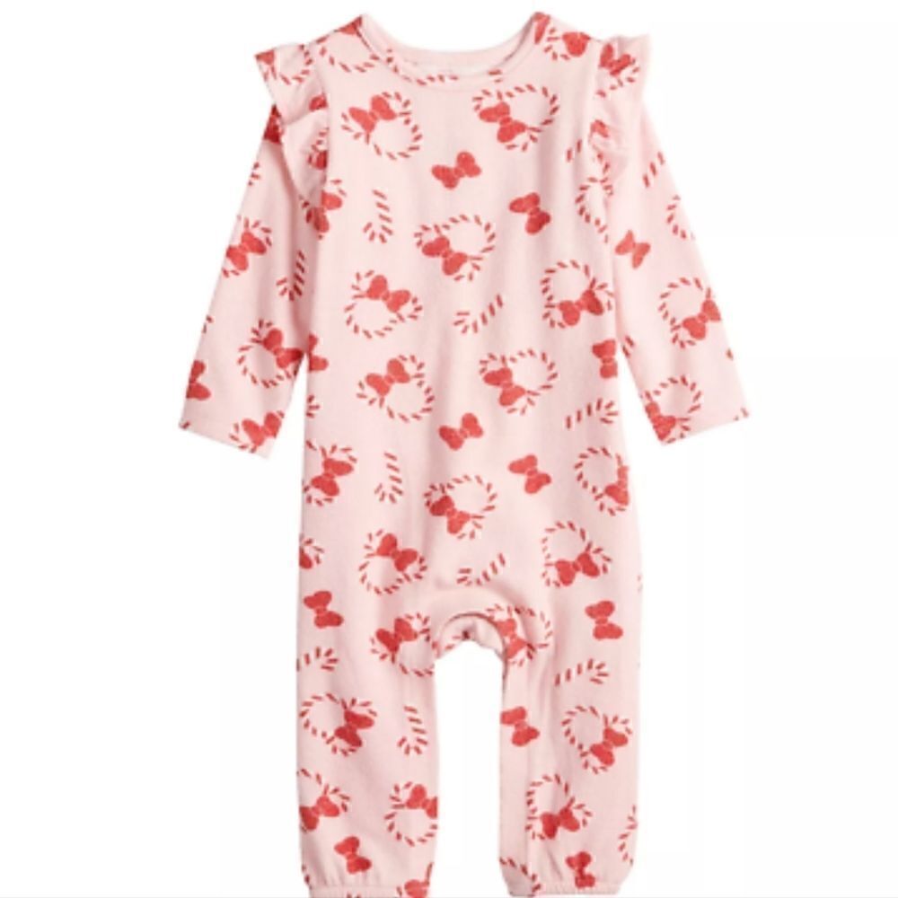 EC DISNEY JUMPING BEANS CANDY CANE MINNIE MOUSE ONSIE JUMPSUIT SZ.6 Mo